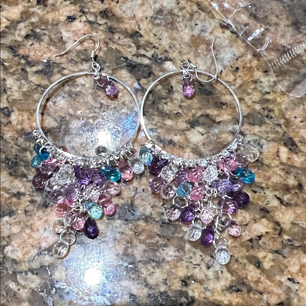 Elegant Multicolor Dangle Hoop Earrings